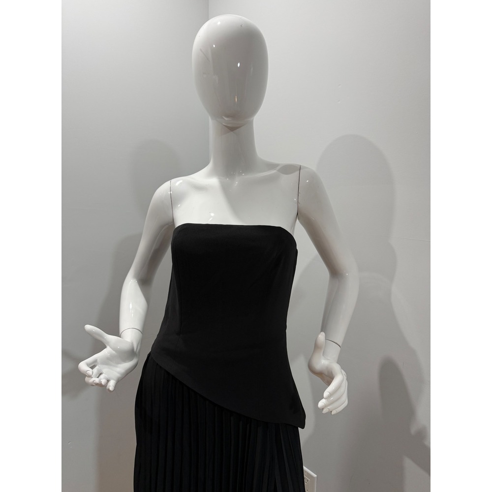 Commense Solid Pleated Strapless Split Dress Blac… - image 8
